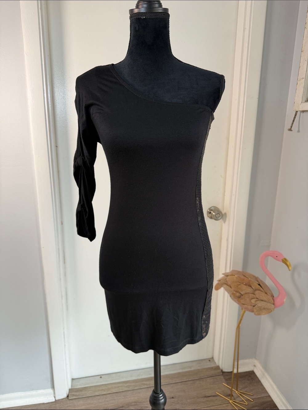 Guess by Marciano Black One-Shoulder Sheath Dress with side sequins size S